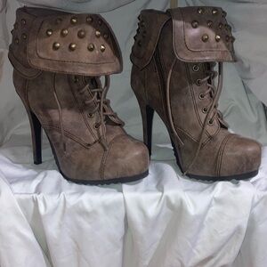 Paprika Studded Tan Lace-Up Heeled Boots
